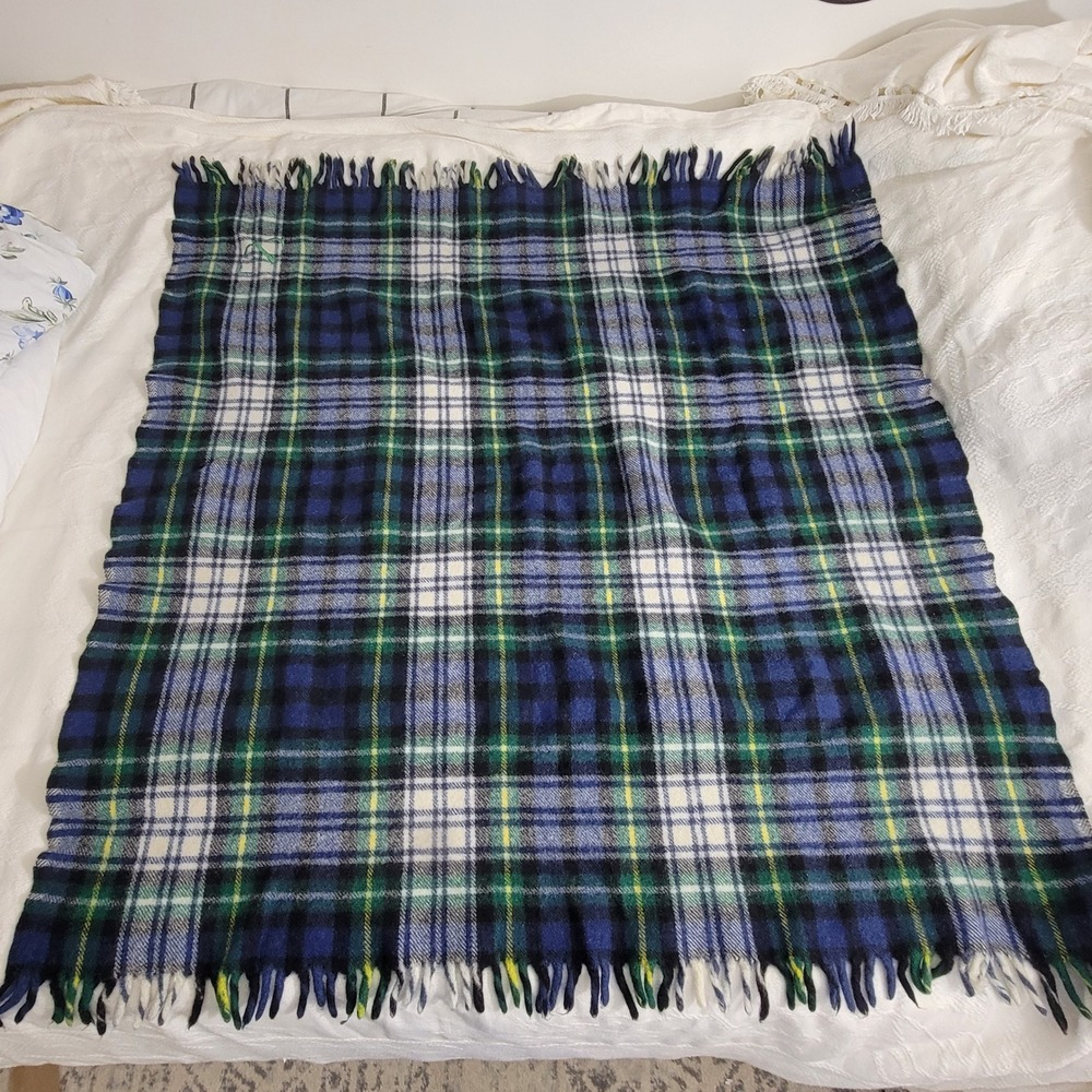 VTG Faribo Faribault Woolen Mill Wool Blanket Tartan Plaid‎ Made USA Initial "L"
